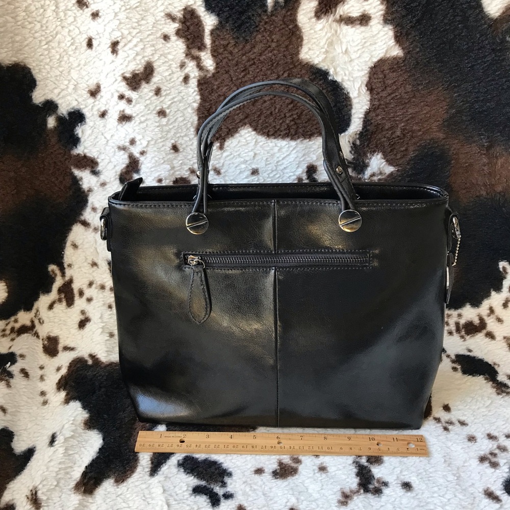 🔥 Black Top Handle Faux Leather Tote Bag With Removable Strap 🔥 - Picture 10 of 16